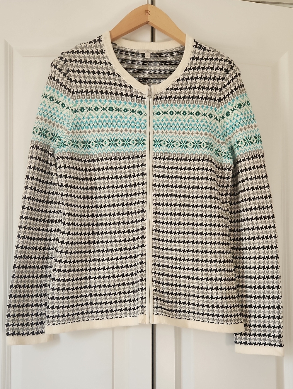 Talbots Fair Isle Nordic Full Zip Cotton Cardigan Sweater M